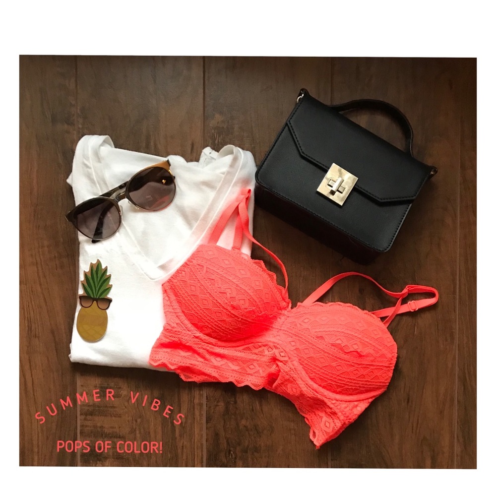 PINK lace Razorback  bralette in neon orange!